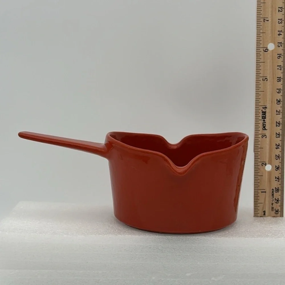 Vintage Copco Michael Lax Designed Orange Enamel Cast Iron Sauce Pot